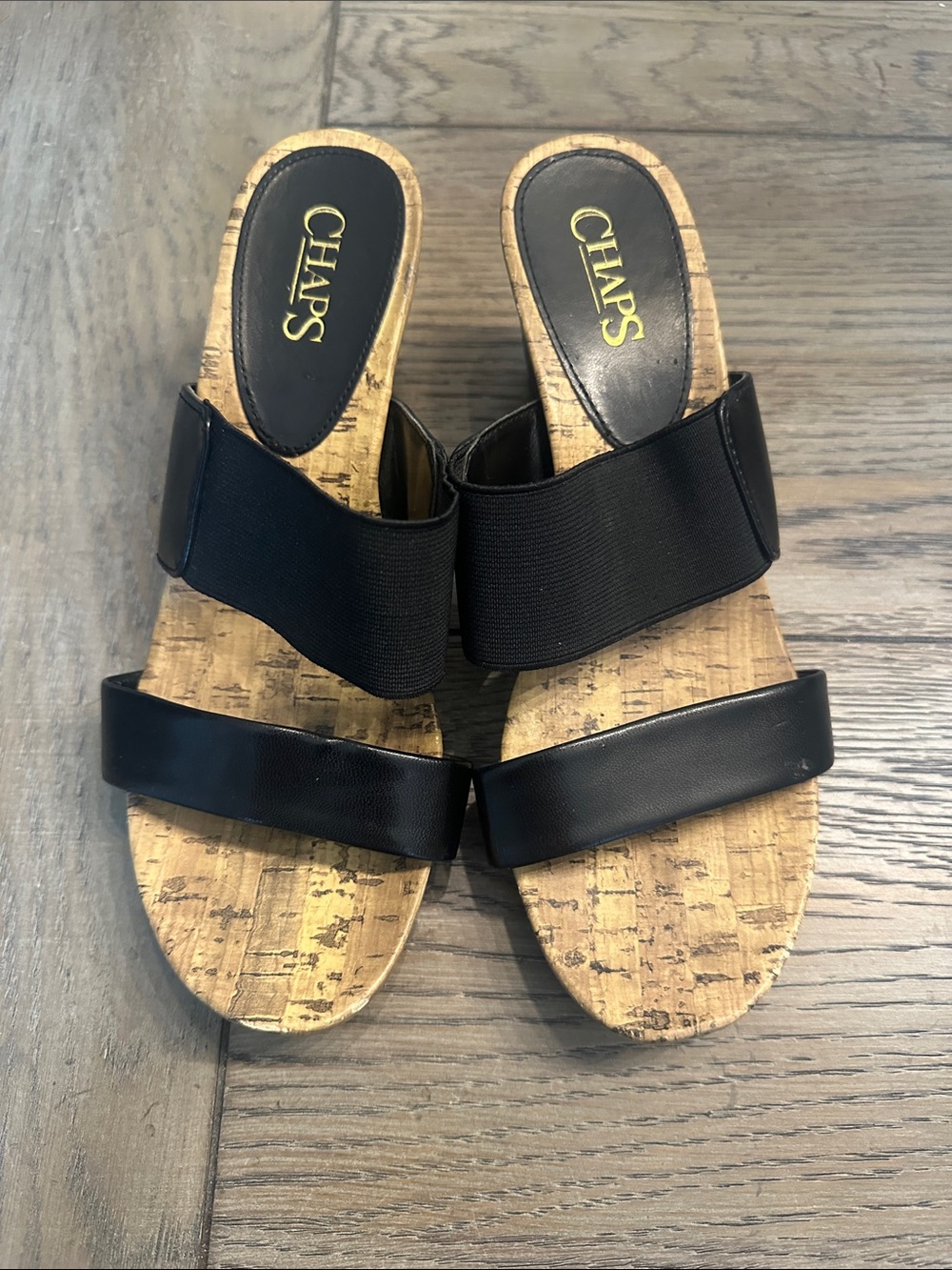 Chaps Rhoda Black Slip-On Cork Platform Wedge Sandals Women's Size 5 / 5.